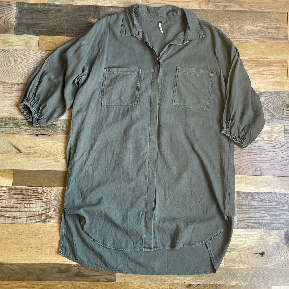 YFB Young Fabulous & Broke Small Olive Linen Blend Oversized Shirt Dress